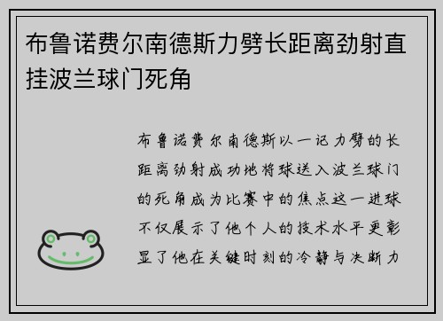 布鲁诺费尔南德斯力劈长距离劲射直挂波兰球门死角 布鲁诺费尔南德斯力劈长距离劲射直挂波兰球门死角