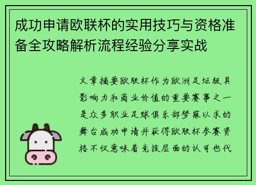 成功申请欧联杯的实用技巧与资格准备全攻略解析流程经验分享实战